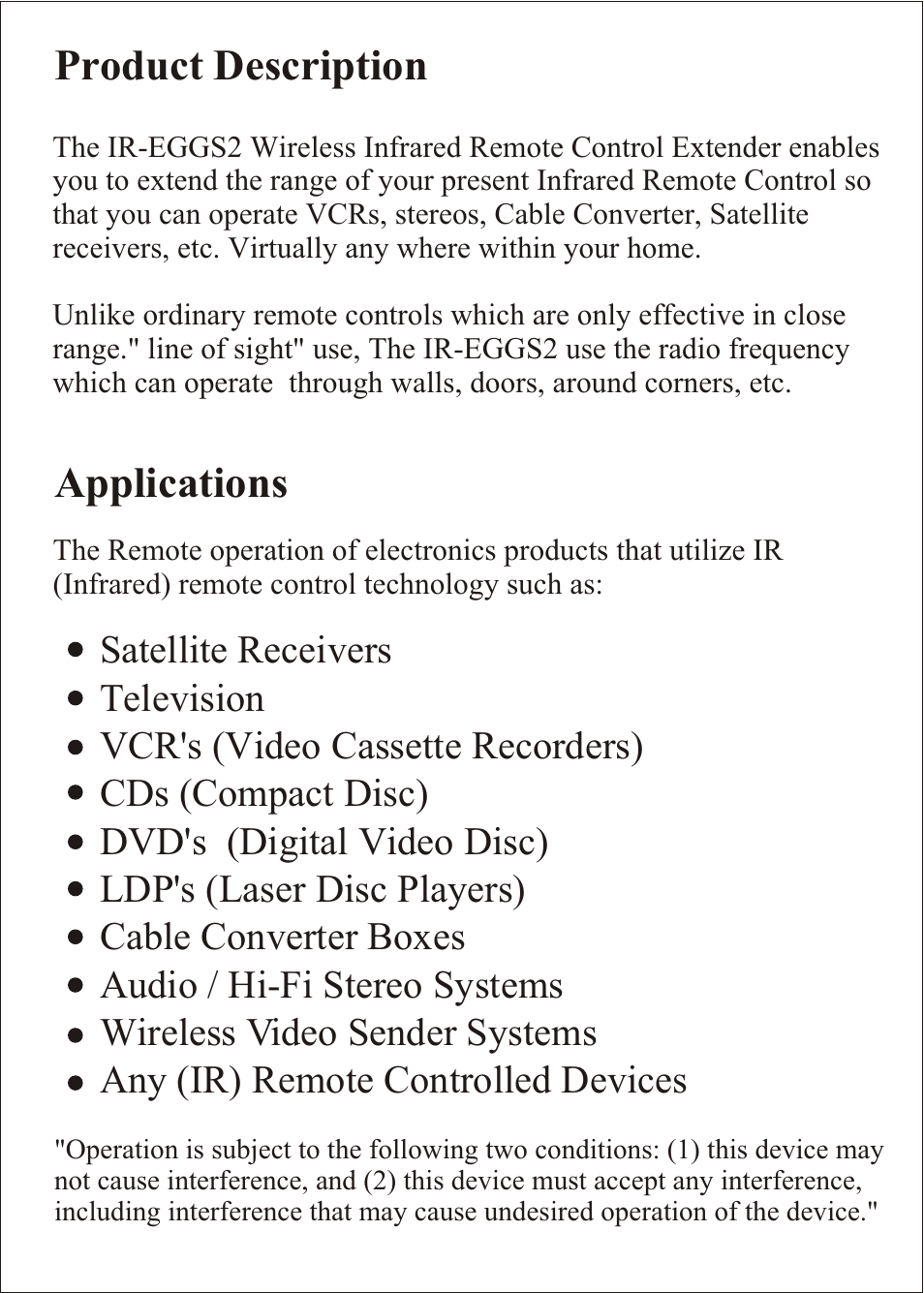 Product description applications | Konig Electronic Infrared remote control extender User Manual | Page 4 / 8