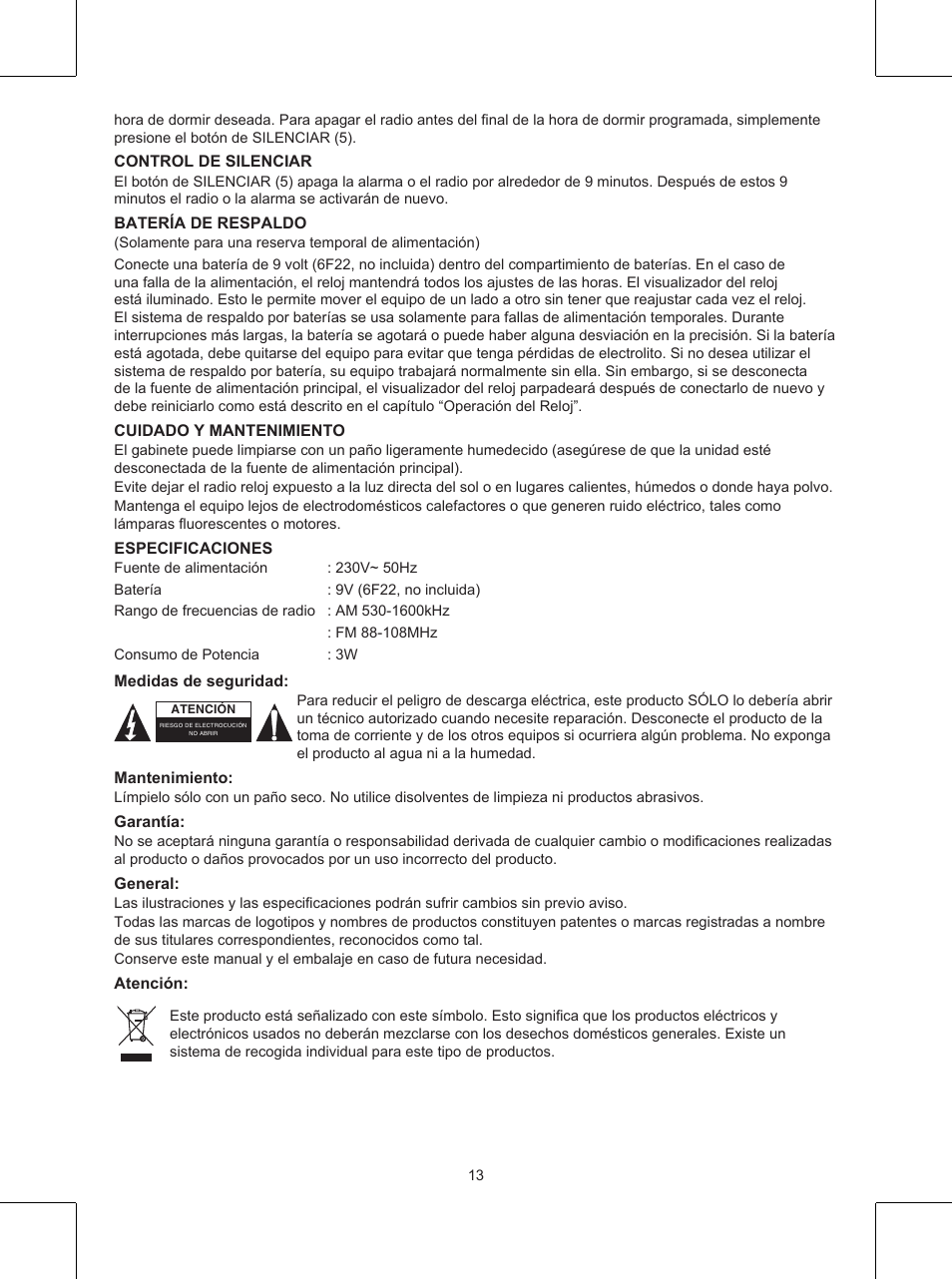 Konig Electronic AM/FM clock radio User Manual | Page 13 / 30