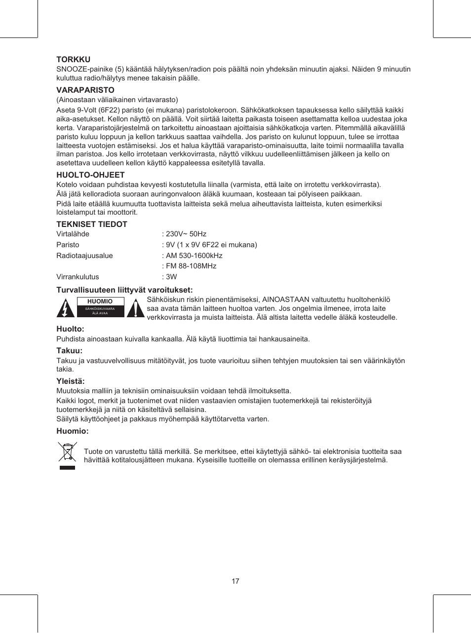 Konig Electronic AM/FM clock radio User Manual | Page 17 / 30