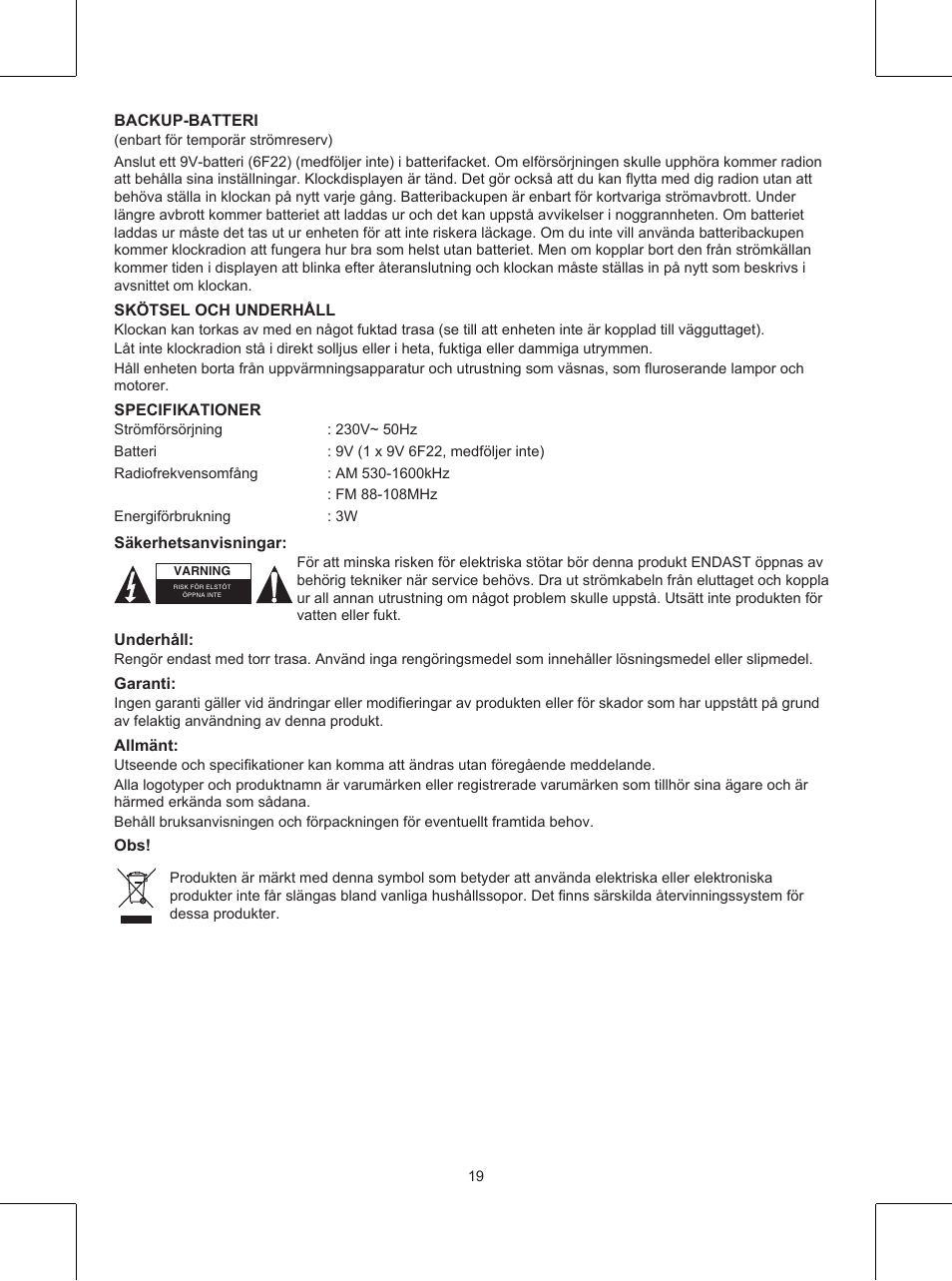 Konig Electronic AM/FM clock radio User Manual | Page 19 / 30