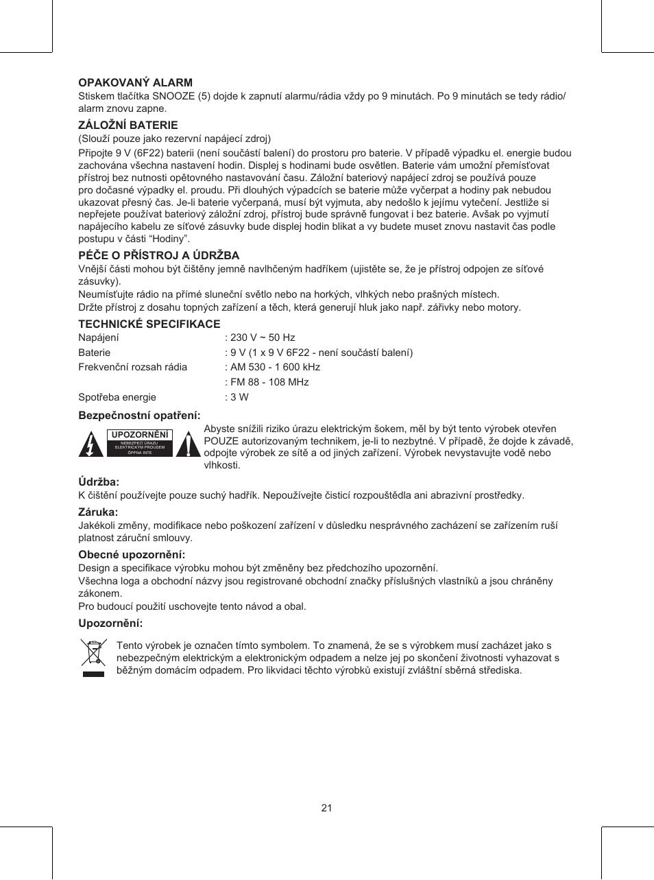 Konig Electronic AM/FM clock radio User Manual | Page 21 / 30