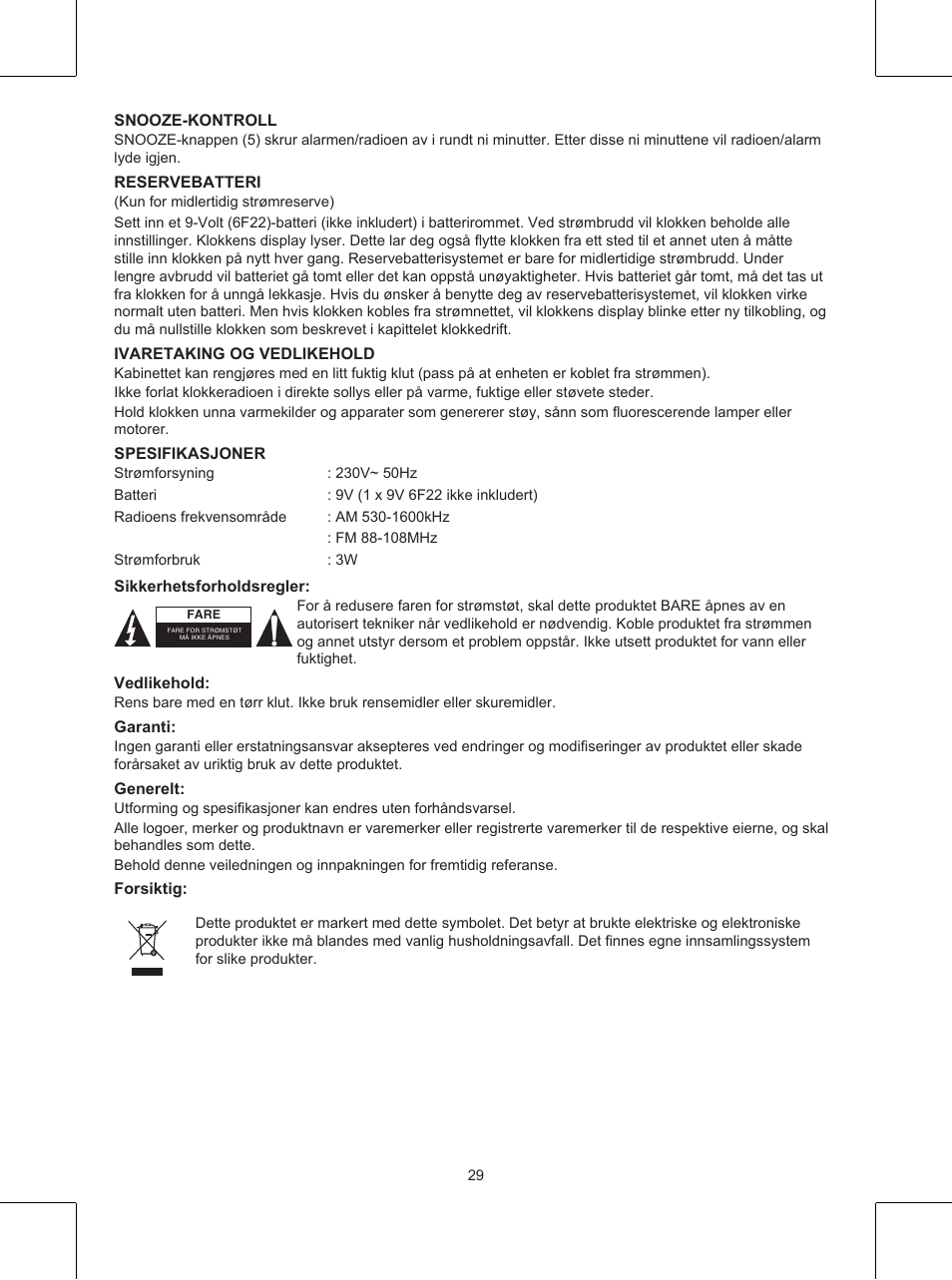 Konig Electronic AM/FM clock radio User Manual | Page 29 / 30