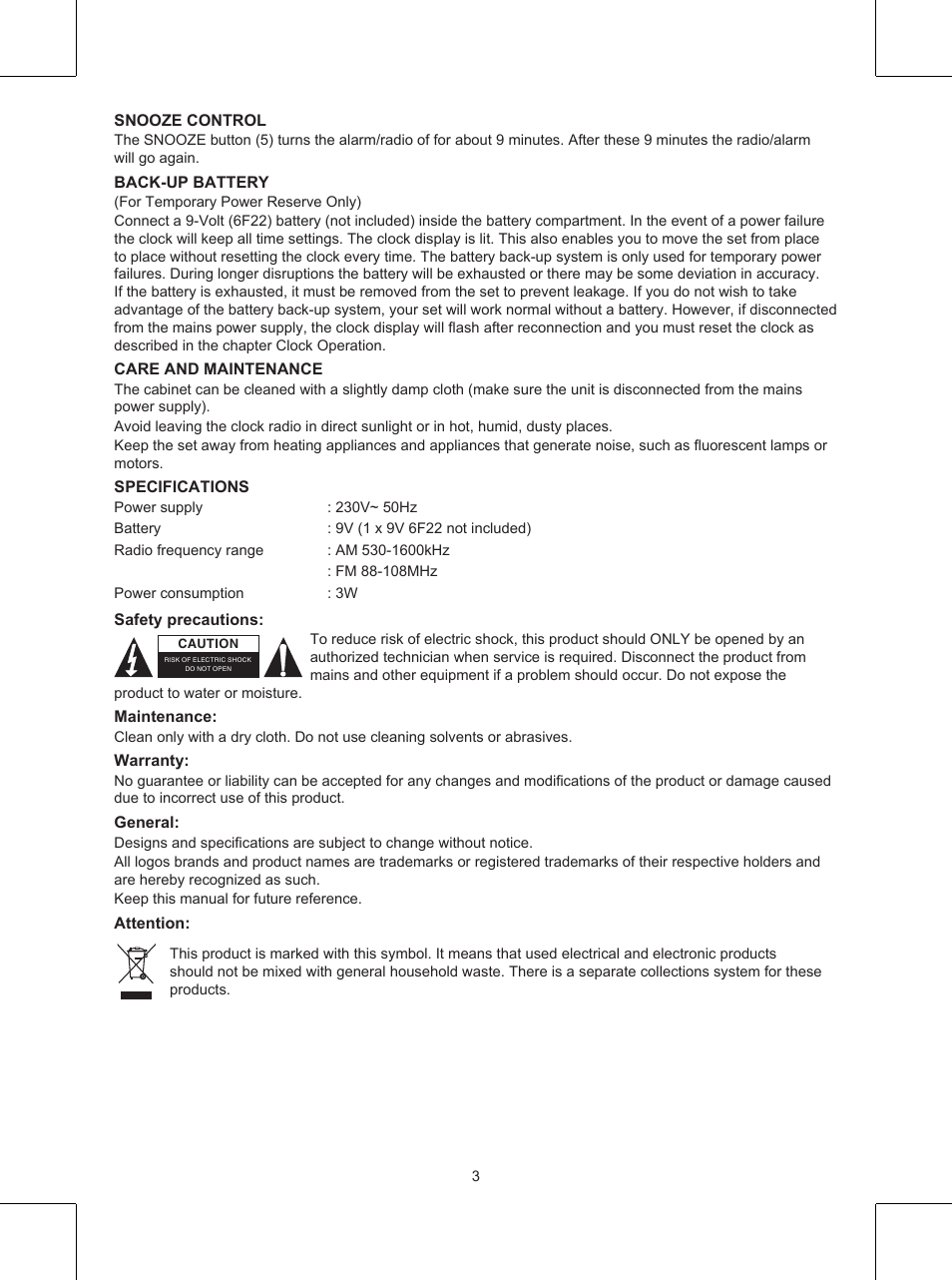 Konig Electronic AM/FM clock radio User Manual | Page 3 / 30