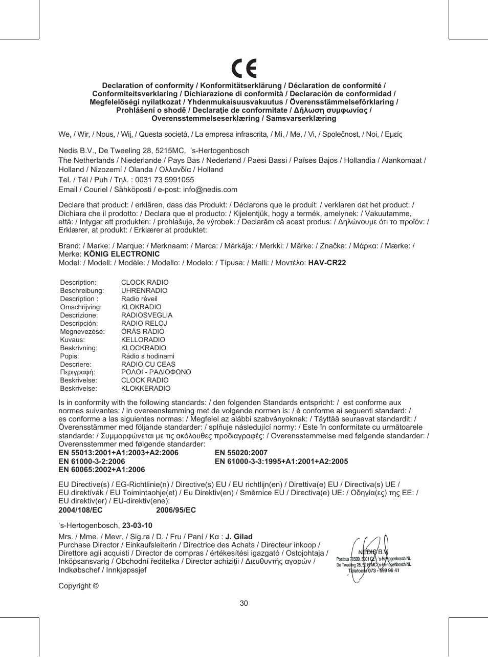 Konig Electronic AM/FM clock radio User Manual | Page 30 / 30