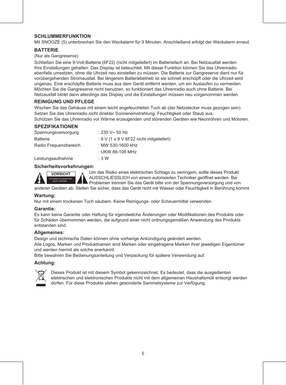 Konig Electronic AM/FM clock radio User Manual | Page 5 / 30