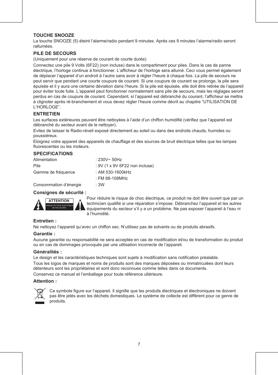 Konig Electronic AM/FM clock radio User Manual | Page 7 / 30