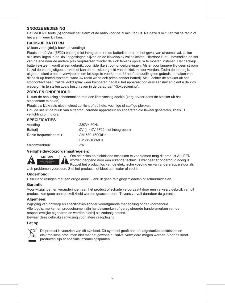 Konig Electronic AM/FM clock radio User Manual | Page 9 / 30