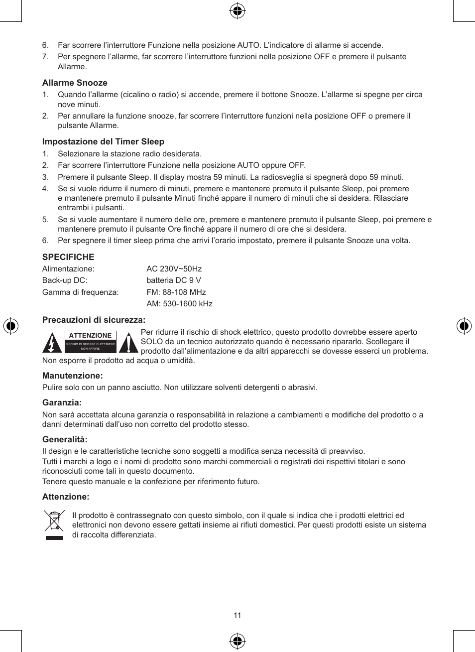 Konig Electronic AM/FM radio alarm clock User Manual | Page 11 / 30