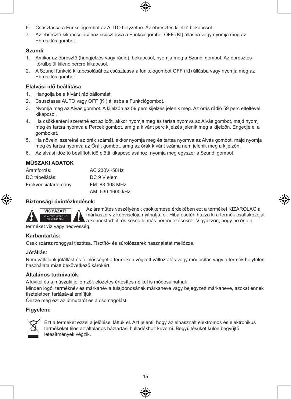 Konig Electronic AM/FM radio alarm clock User Manual | Page 15 / 30