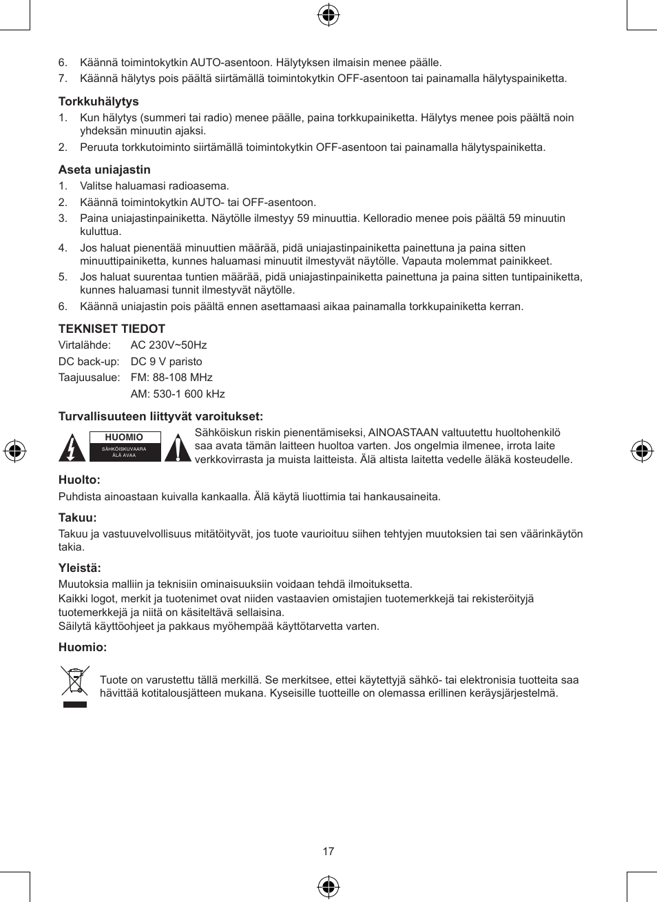 Konig Electronic AM/FM radio alarm clock User Manual | Page 17 / 30