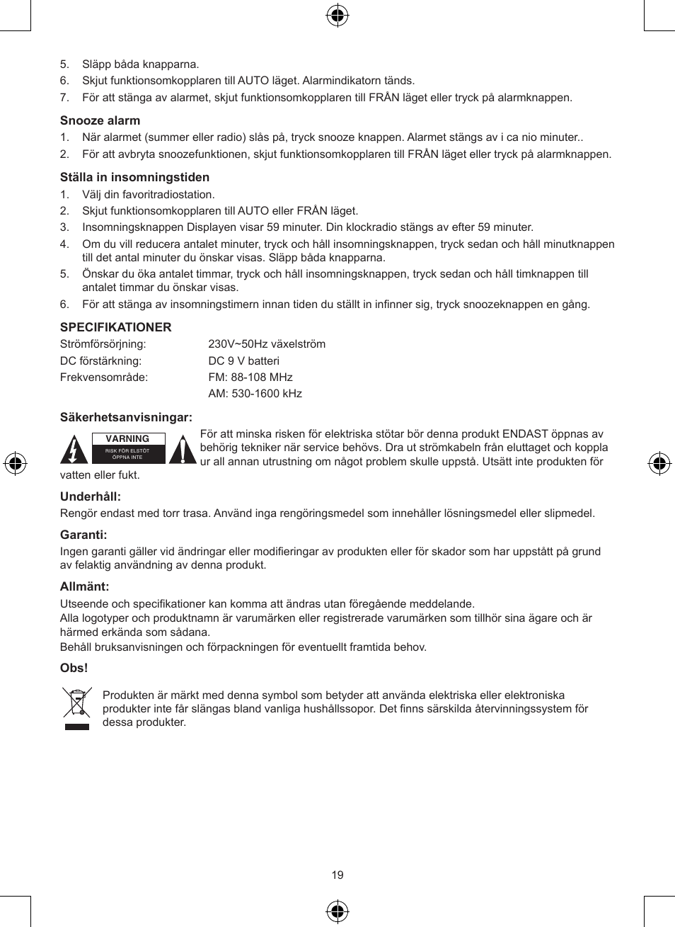 Konig Electronic AM/FM radio alarm clock User Manual | Page 19 / 30