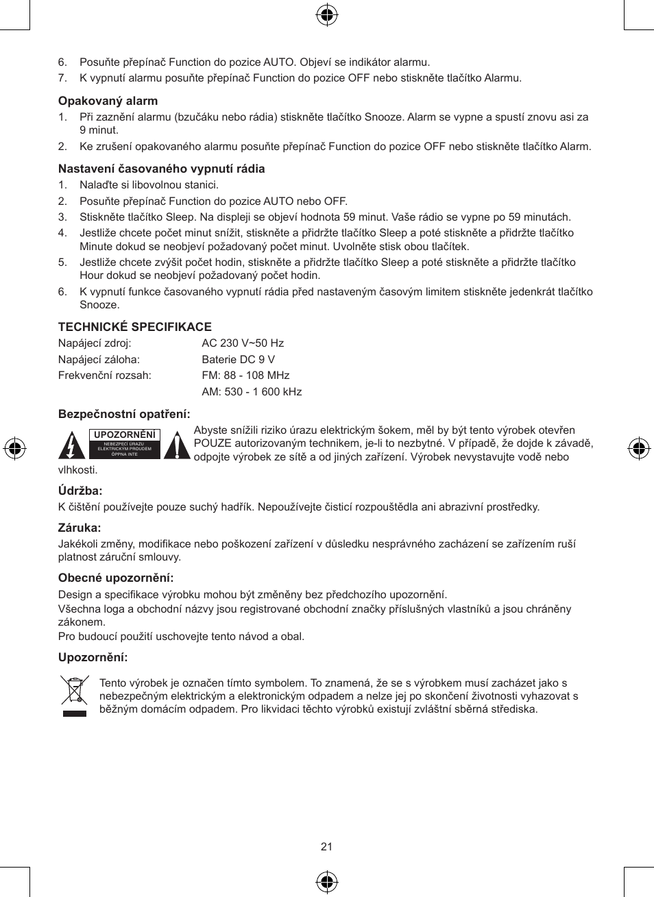 Konig Electronic AM/FM radio alarm clock User Manual | Page 21 / 30