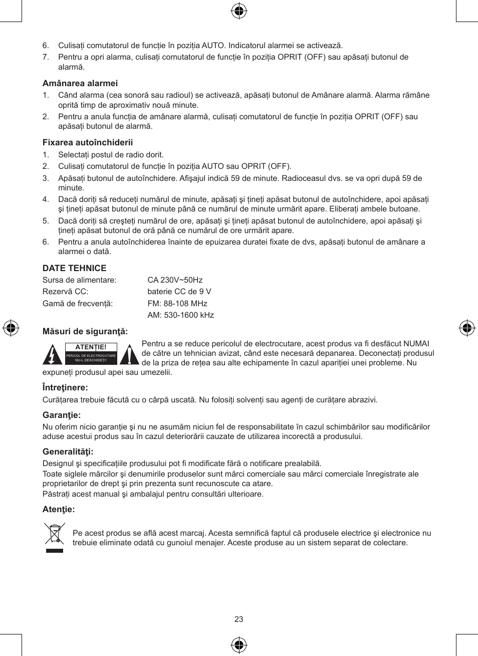 Konig Electronic AM/FM radio alarm clock User Manual | Page 23 / 30