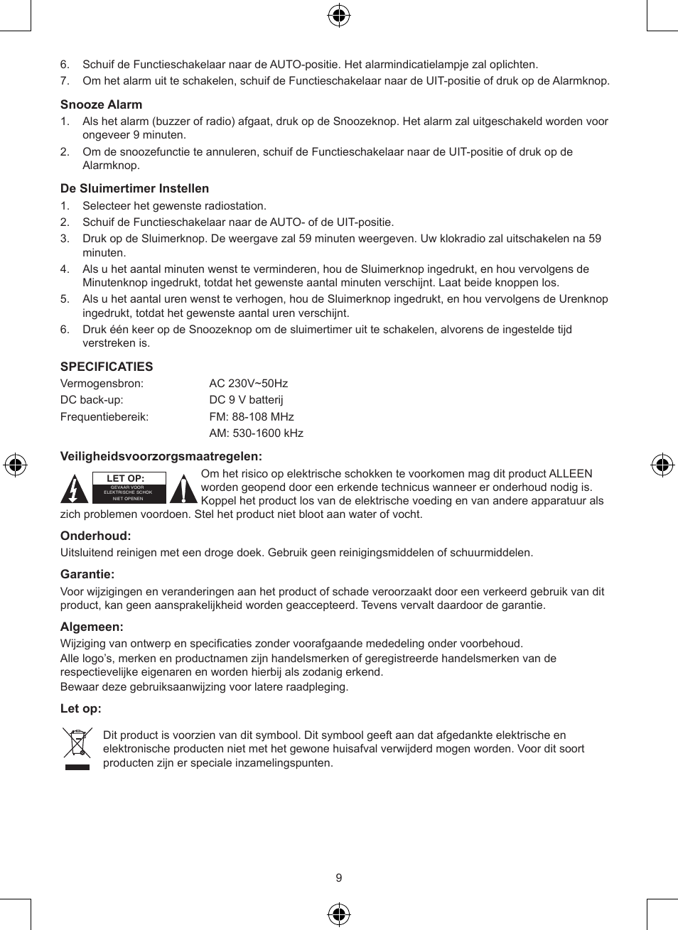 Konig Electronic AM/FM radio alarm clock User Manual | Page 9 / 30