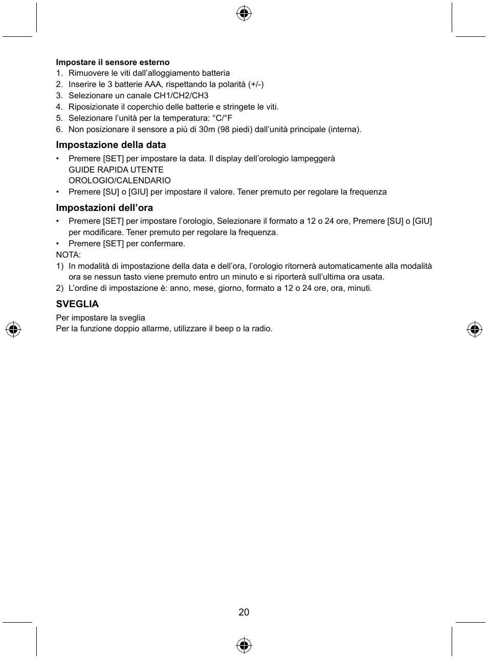 Konig Electronic Radio alarm clock with outside sensor User Manual | Page 20 / 62