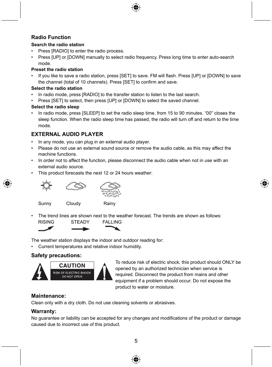 Konig Electronic Radio alarm clock with outside sensor User Manual | Page 5 / 62