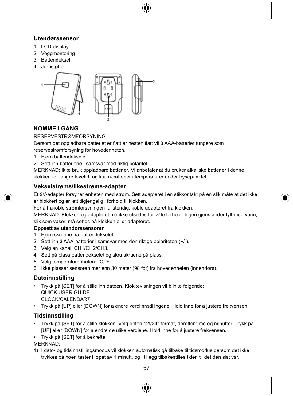 Konig Electronic Radio alarm clock with outside sensor User Manual | Page 57 / 62