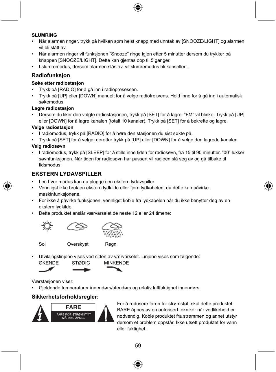 Konig Electronic Radio alarm clock with outside sensor User Manual | Page 59 / 62