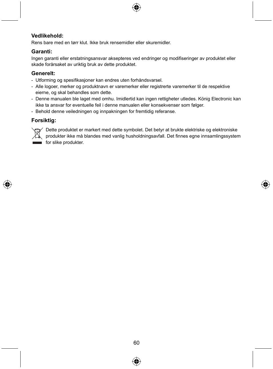 Konig Electronic Radio alarm clock with outside sensor User Manual | Page 60 / 62