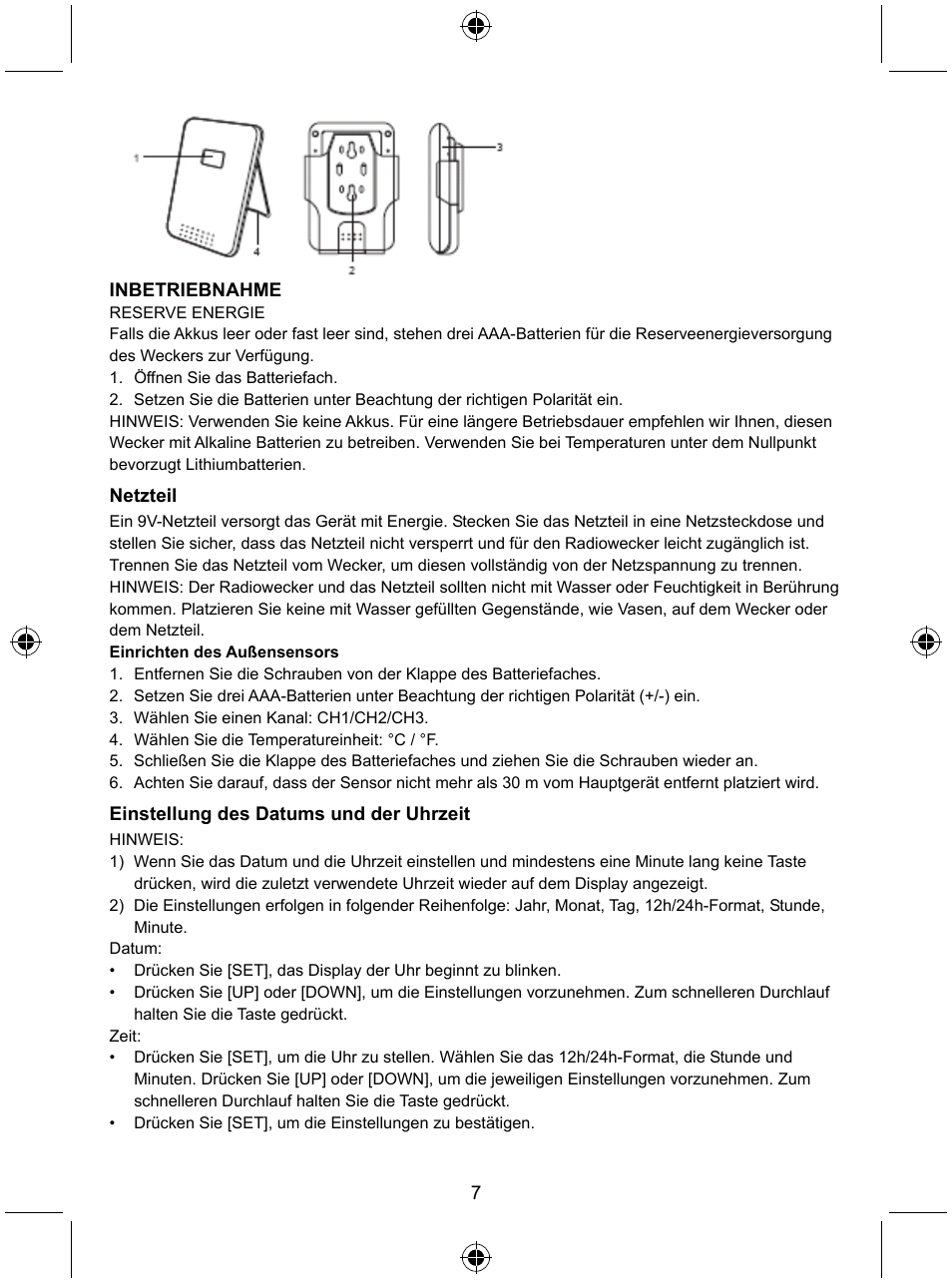 Konig Electronic Radio alarm clock with outside sensor User Manual | Page 7 / 62