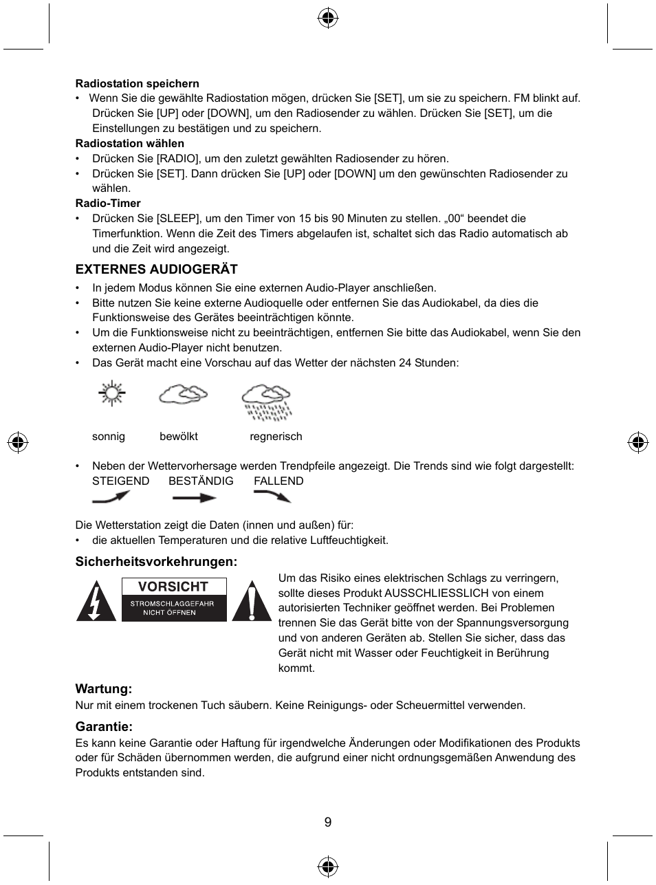 Konig Electronic Radio alarm clock with outside sensor User Manual | Page 9 / 62