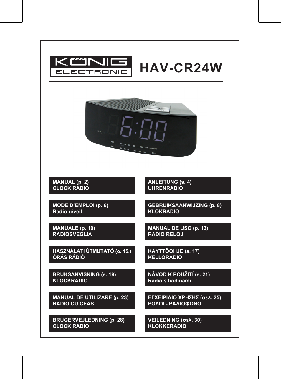 Konig Electronic AM/FM clock radio with white led User Manual | 32 pages