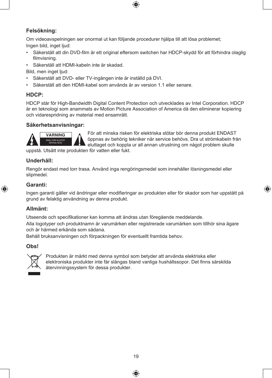 Konig Electronic 2 port HDMI switch User Manual | Page 19 / 29