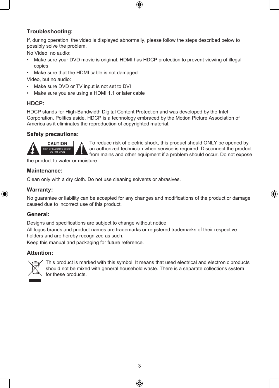 Konig Electronic 2 port HDMI switch User Manual | Page 3 / 29
