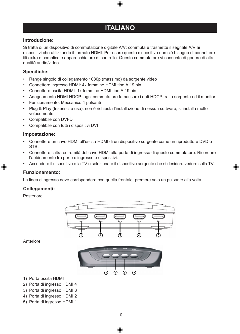 Italiano, Manuale (p. 10), Deviatore manuale hdmi a 4 porte | Konig Electronic 4 port HDMI switch User Manual | Page 10 / 29