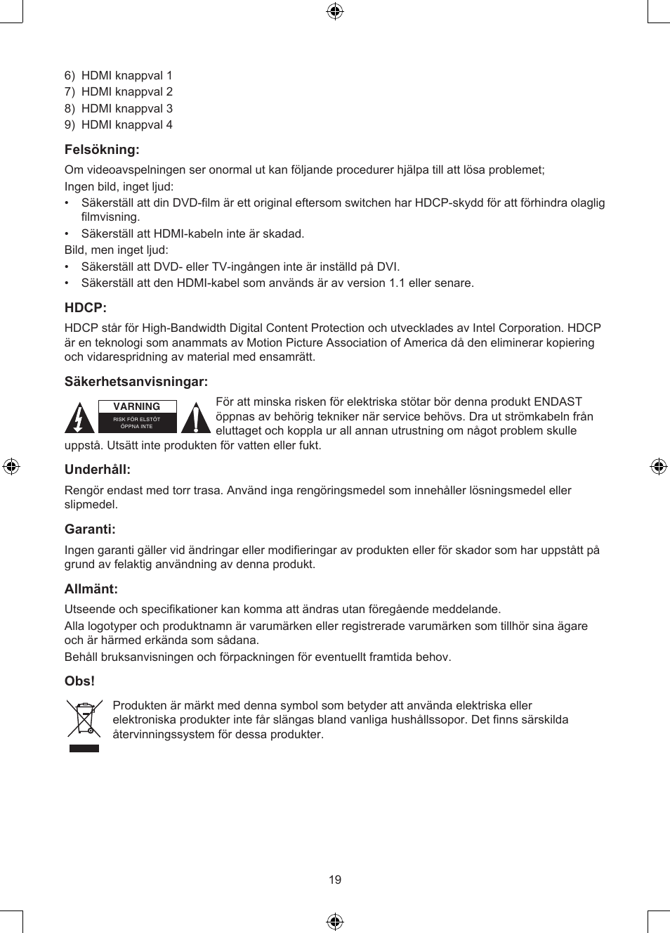 Konig Electronic 4 port HDMI switch User Manual | Page 19 / 29