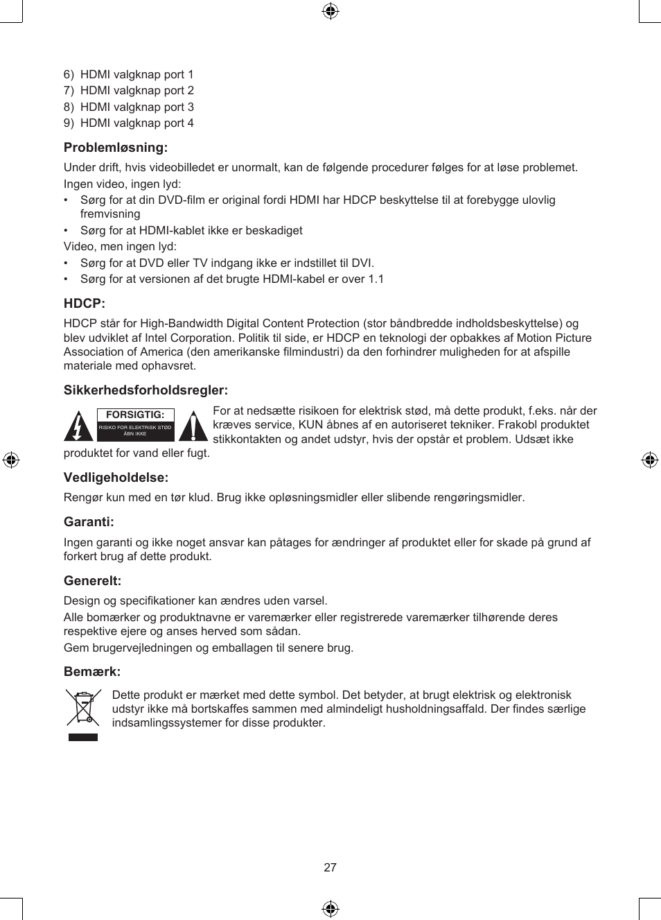 Konig Electronic 4 port HDMI switch User Manual | Page 27 / 29