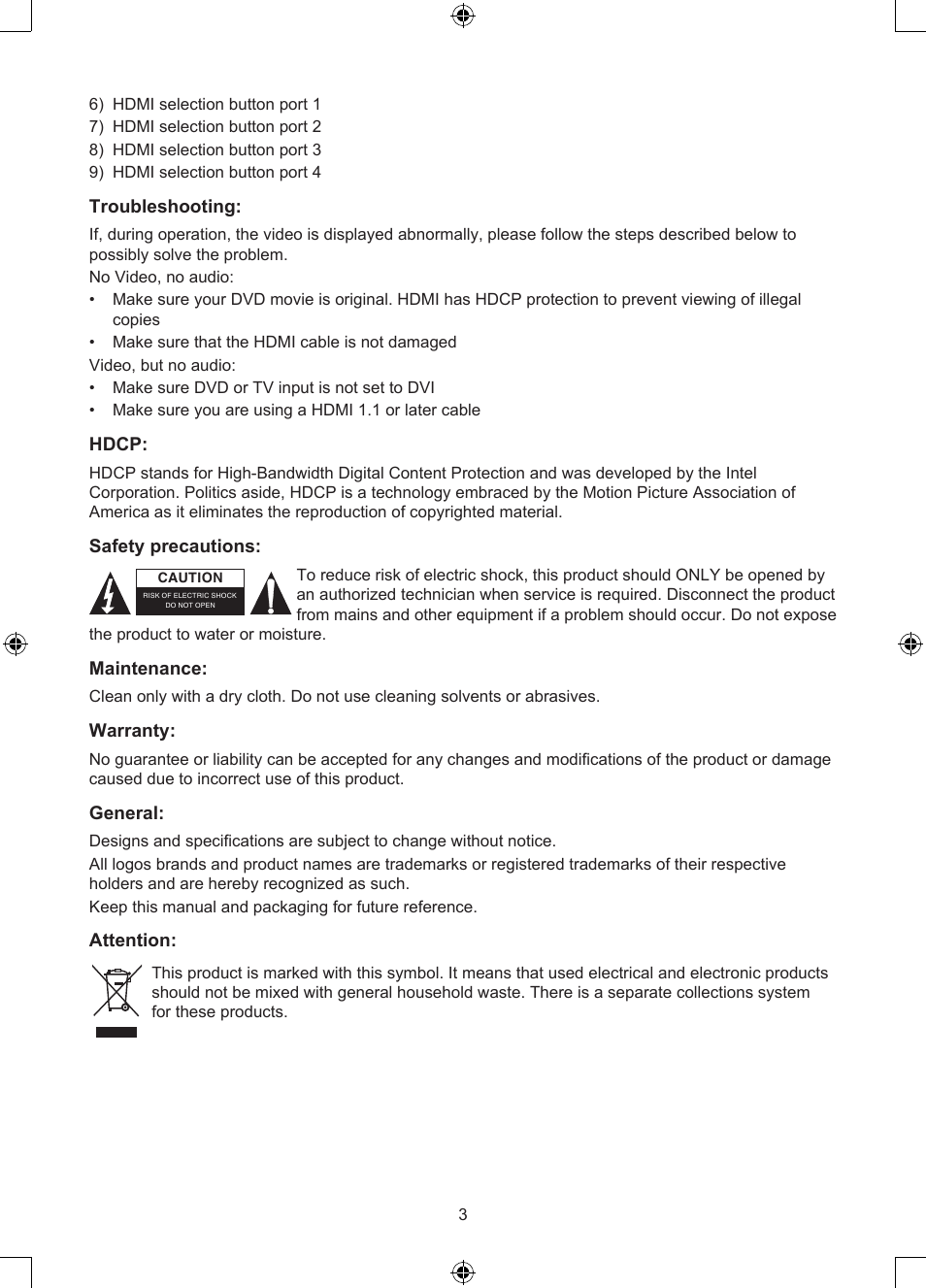Konig Electronic 4 port HDMI switch User Manual | Page 3 / 29