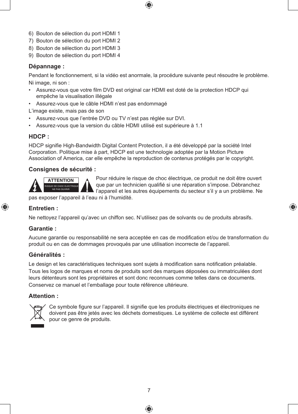 Konig Electronic 4 port HDMI switch User Manual | Page 7 / 29