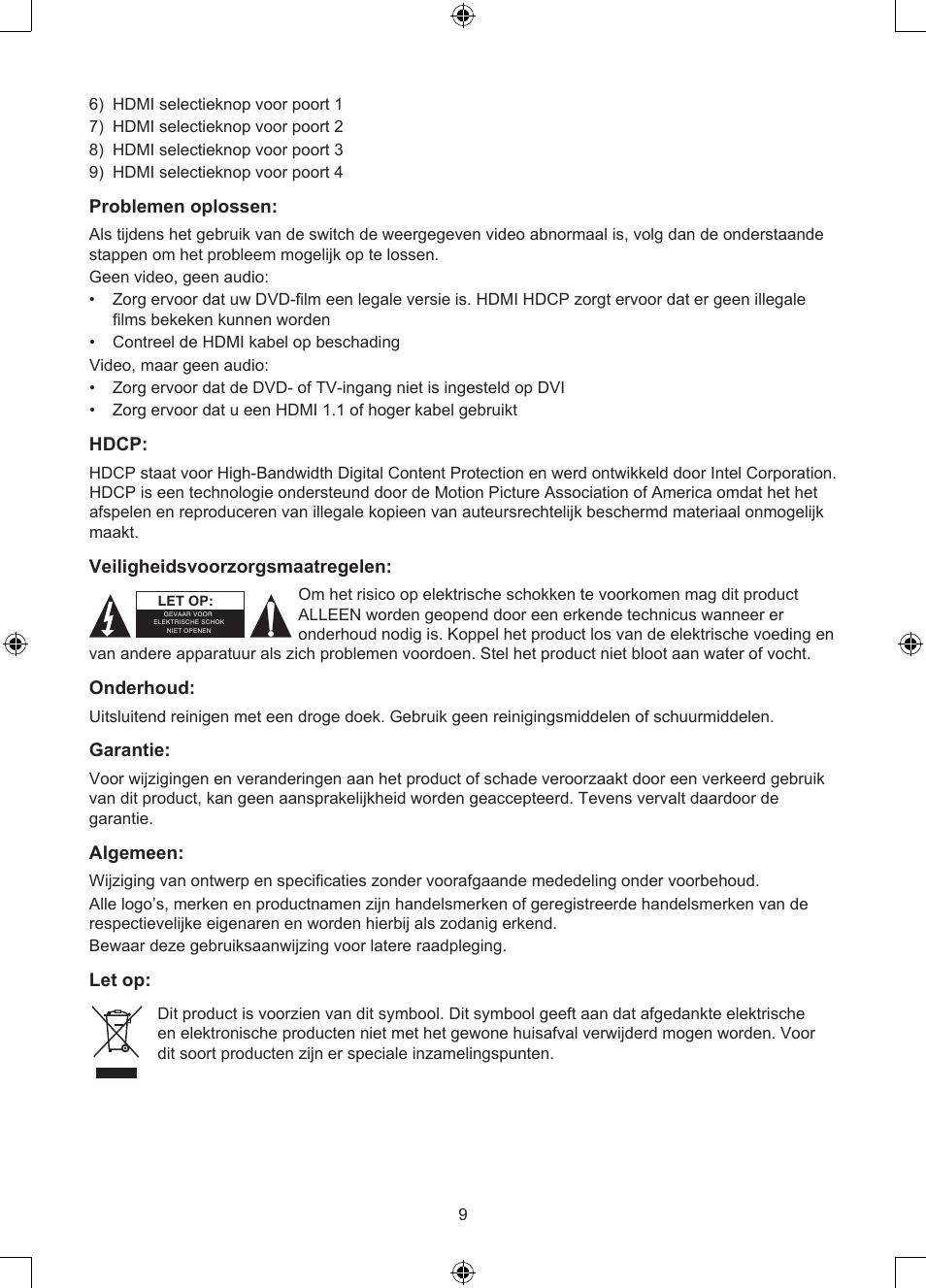 Konig Electronic 4 port HDMI switch User Manual | Page 9 / 29