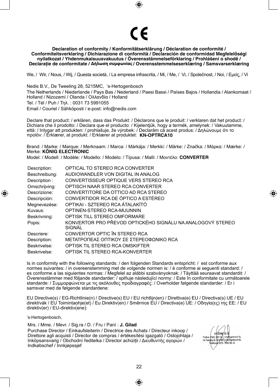 Konig Electronic Optical - stereo RCA converter User Manual | Page 22 / 22