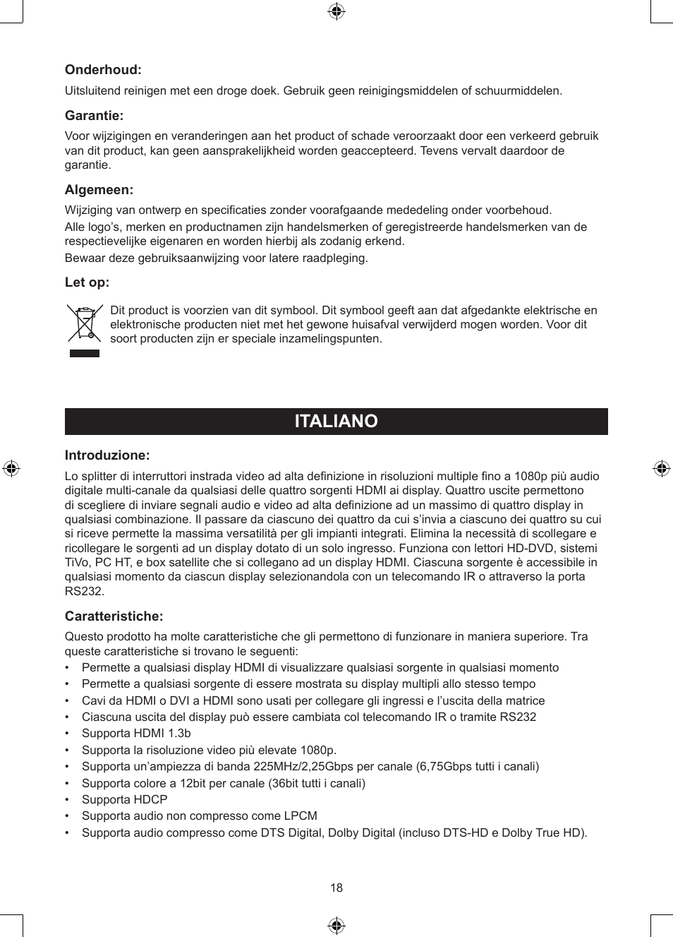 Italiano | Konig Electronic 4 x 4port HDMI matrix switch User Manual | Page 18 / 52