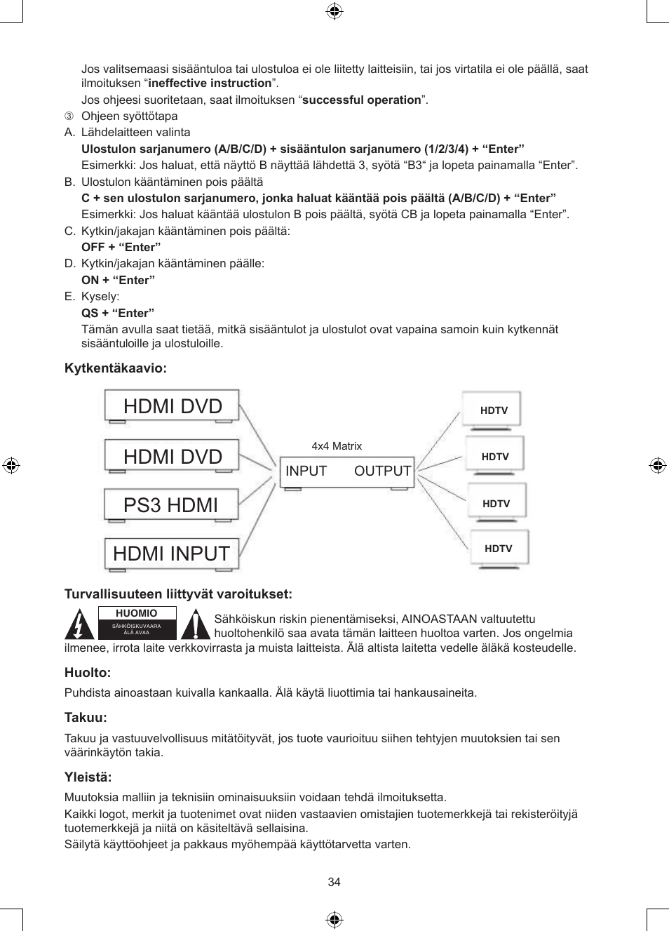 Hdmi dvd, Hdmi dvd hdmi input ps3 hdmi | Konig Electronic 4 x 4port HDMI matrix switch User Manual | Page 34 / 52