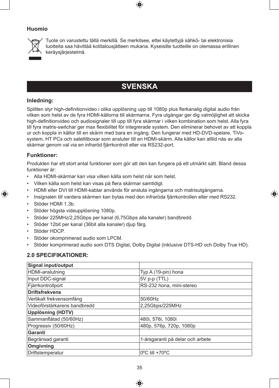 Svenska | Konig Electronic 4 x 4port HDMI matrix switch User Manual | Page 35 / 52