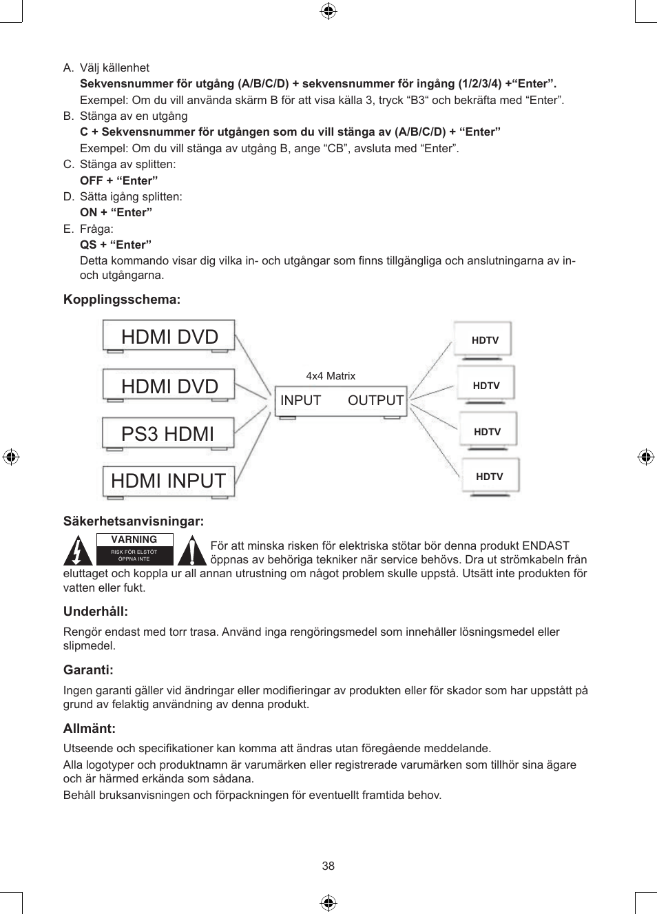 Hdmi dvd, Hdmi dvd hdmi input ps3 hdmi | Konig Electronic 4 x 4port HDMI matrix switch User Manual | Page 38 / 52