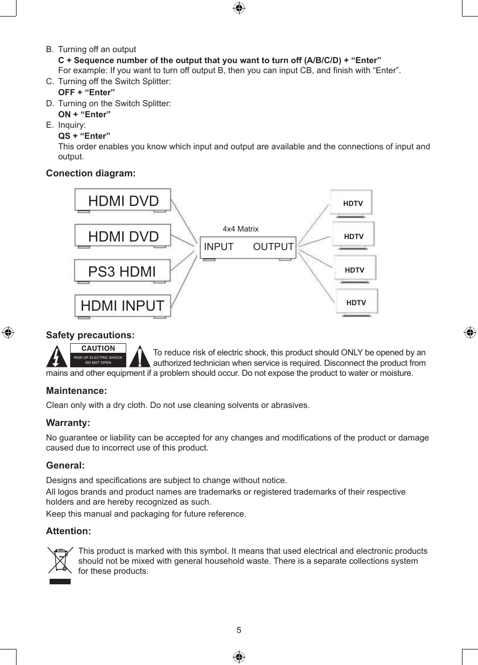 Hdmi dvd, Hdmi dvd hdmi input ps3 hdmi | Konig Electronic 4 x 4port HDMI matrix switch User Manual | Page 5 / 52