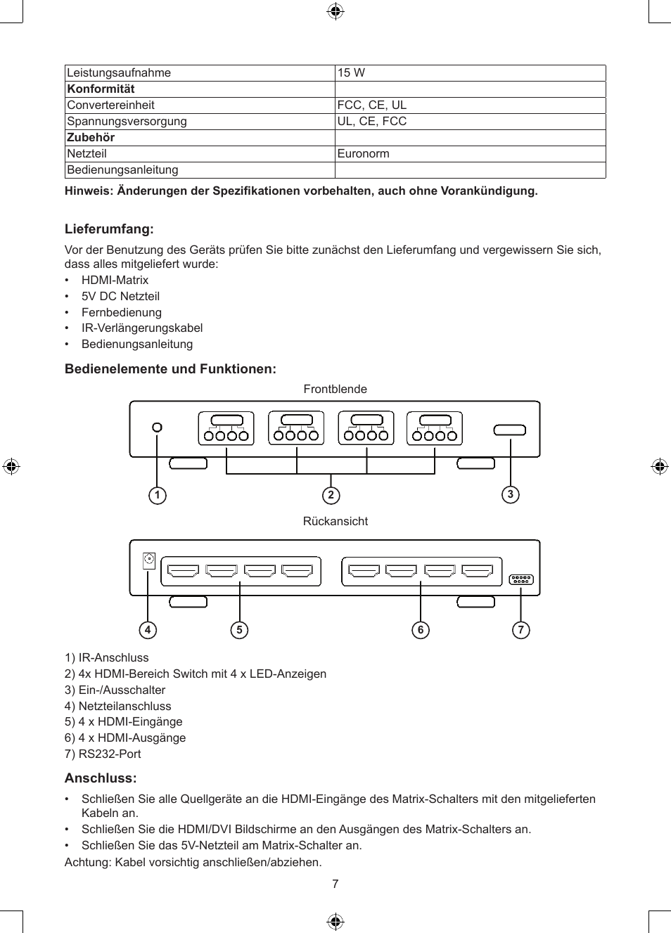 Konig Electronic 4 x 4port HDMI matrix switch User Manual | Page 7 / 52