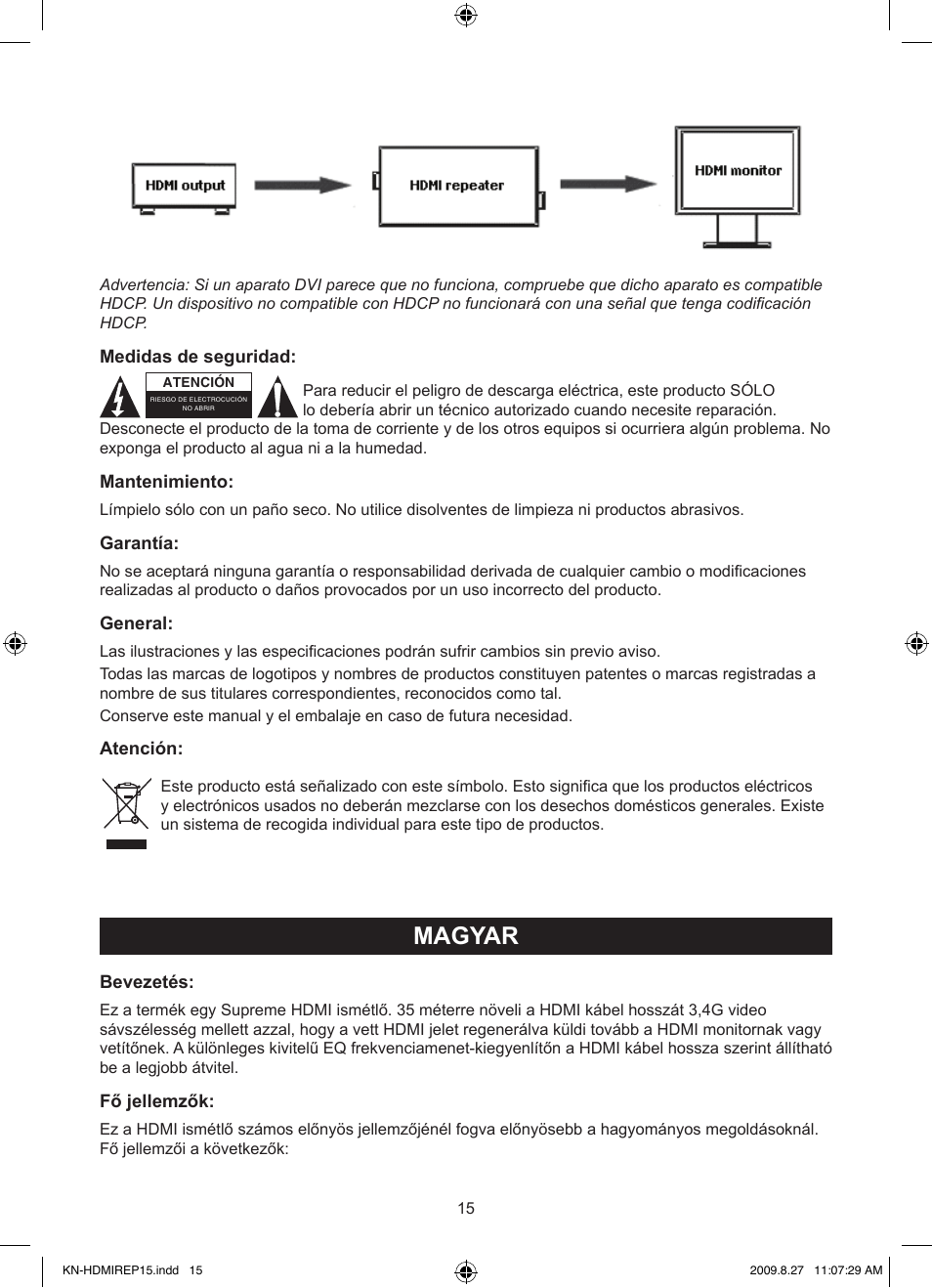 Magyar, Használati útmutató (o. 15.), 3,4 ghz-es hdmi ismétlő | Konig Electronic HDMI repeater 3.4 Gbps User Manual | Page 15 / 30