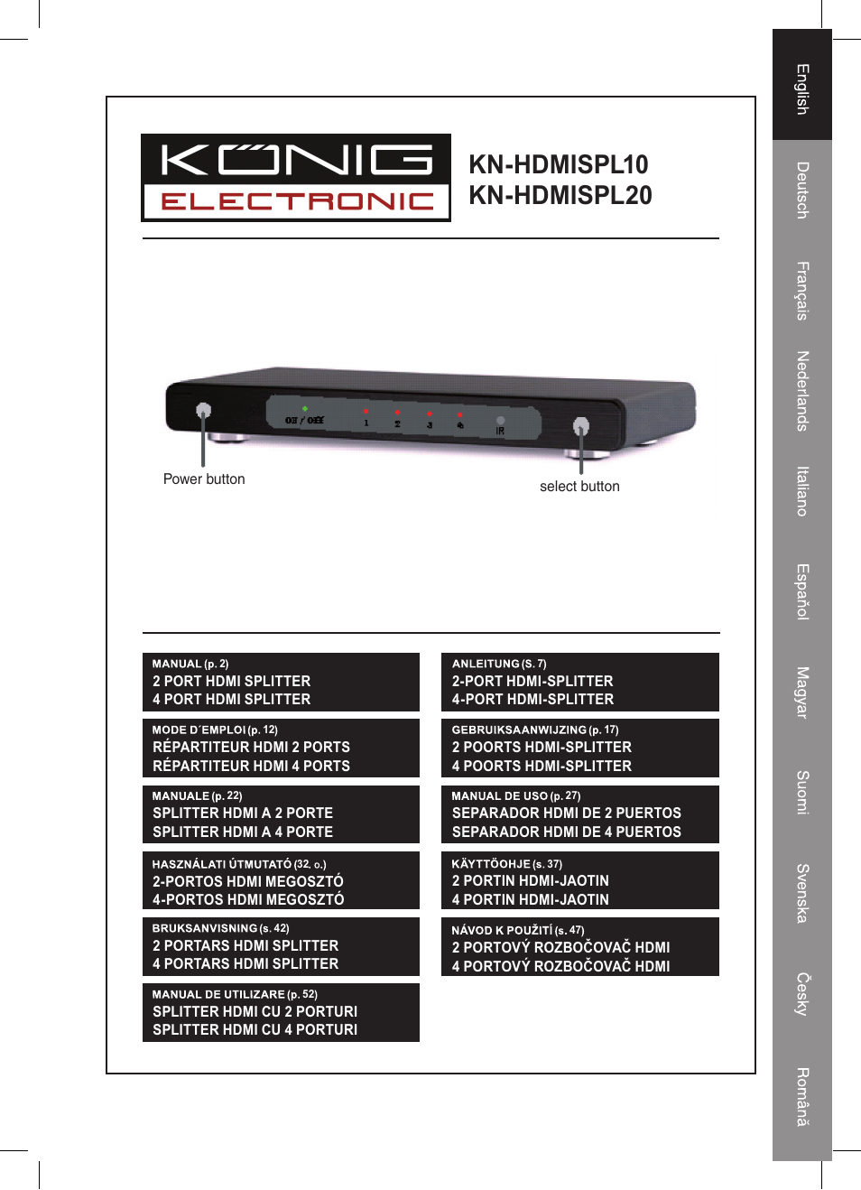 Konig Electronic 4 port HDMI splitter User Manual | 56 pages