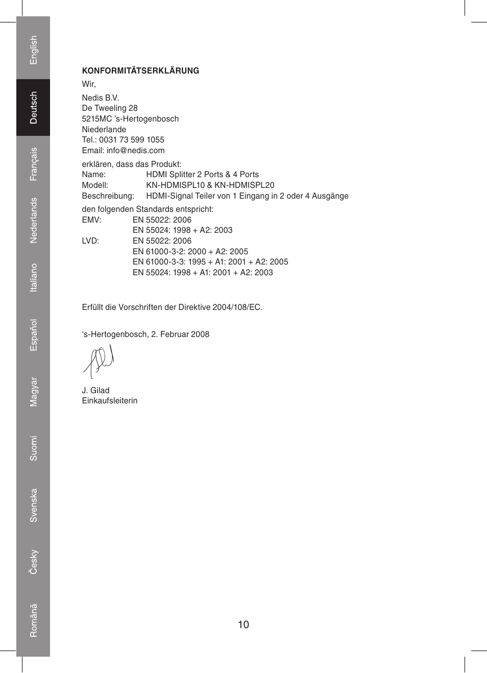 Konig Electronic 4 port HDMI splitter User Manual | Page 10 / 56