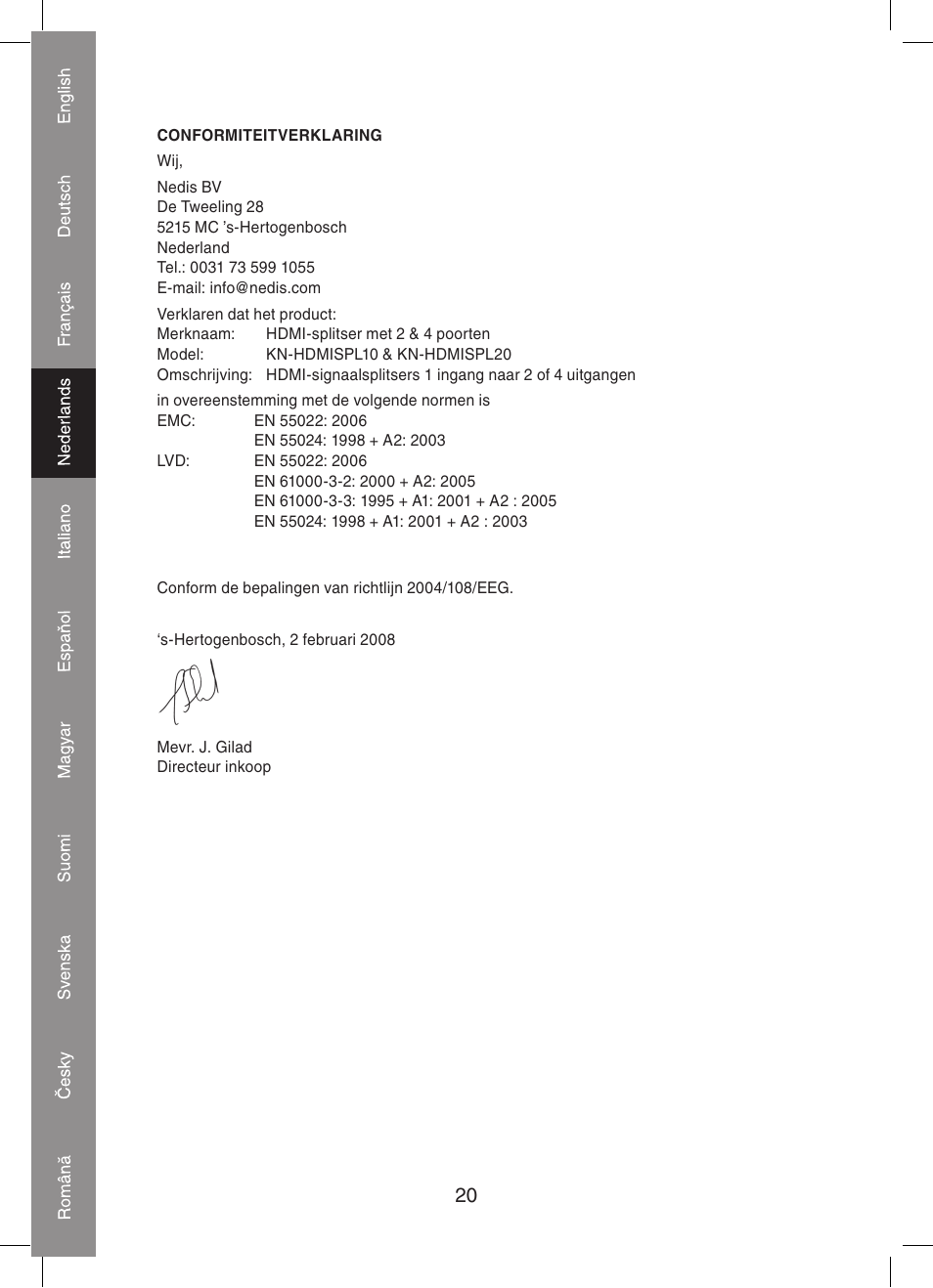 Konig Electronic 4 port HDMI splitter User Manual | Page 20 / 56