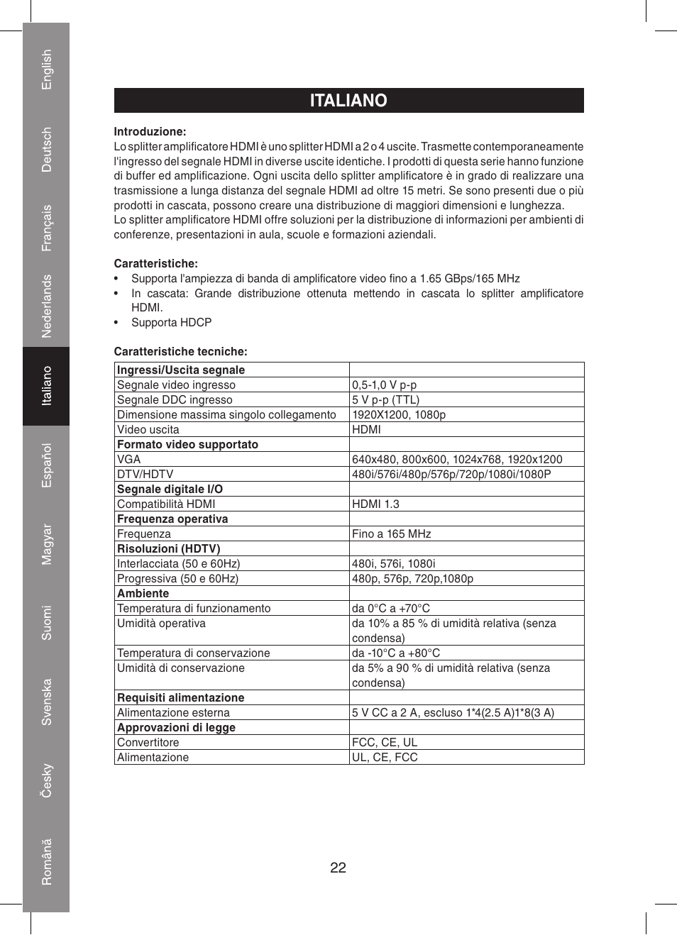 Italiano | Konig Electronic 4 port HDMI splitter User Manual | Page 22 / 56
