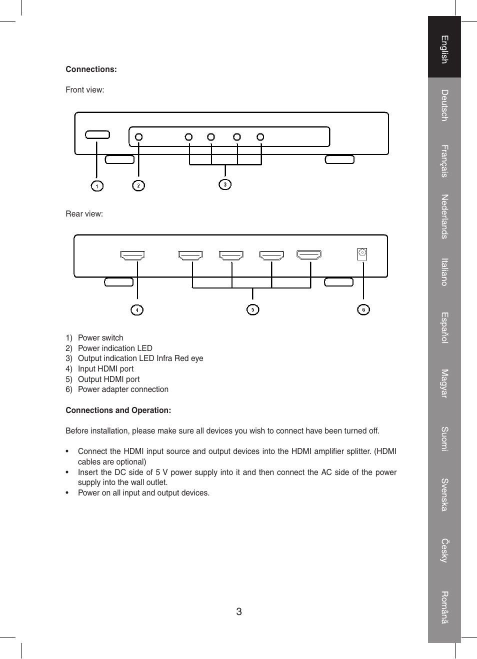 Konig Electronic 4 port HDMI splitter User Manual | Page 3 / 56