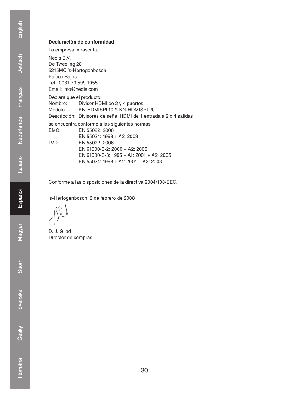 Konig Electronic 4 port HDMI splitter User Manual | Page 30 / 56