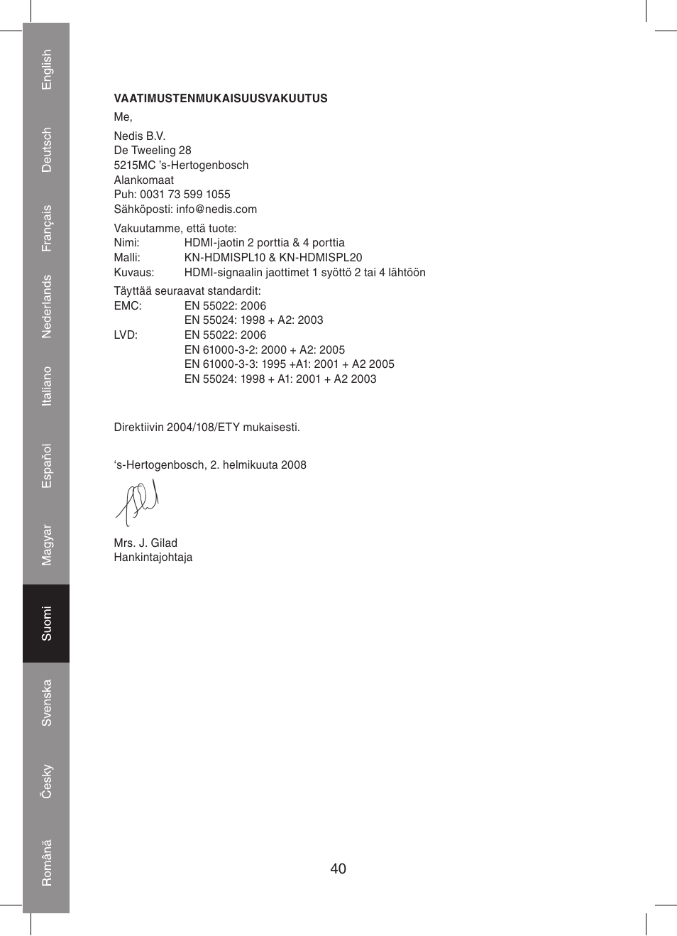 Konig Electronic 4 port HDMI splitter User Manual | Page 40 / 56