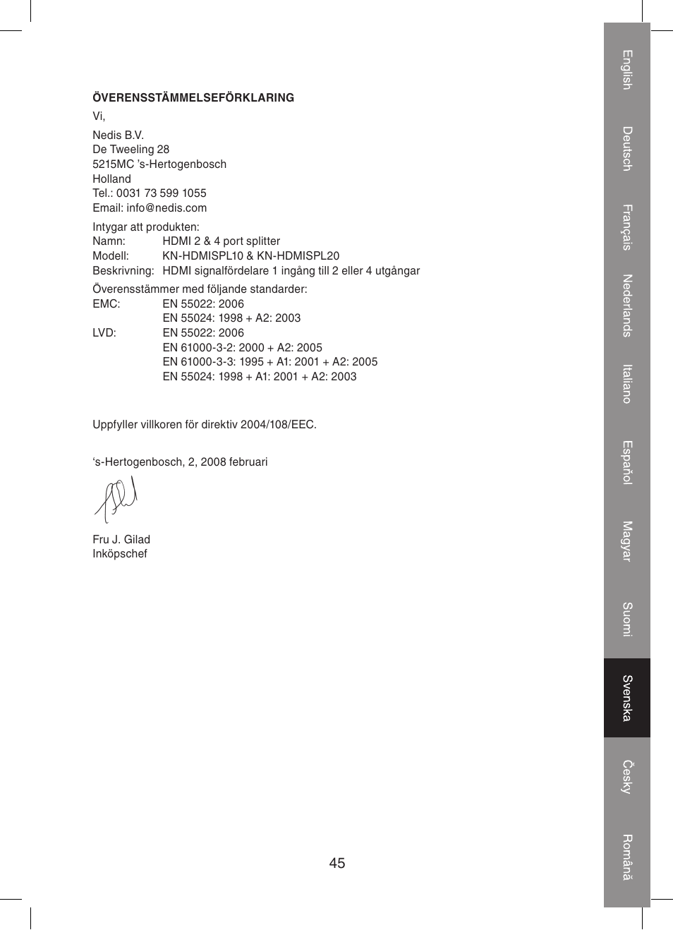 Konig Electronic 4 port HDMI splitter User Manual | Page 45 / 56